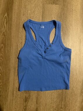 Aerie offline Blue Ribbed Henley Racerback Tank Top -  Women's